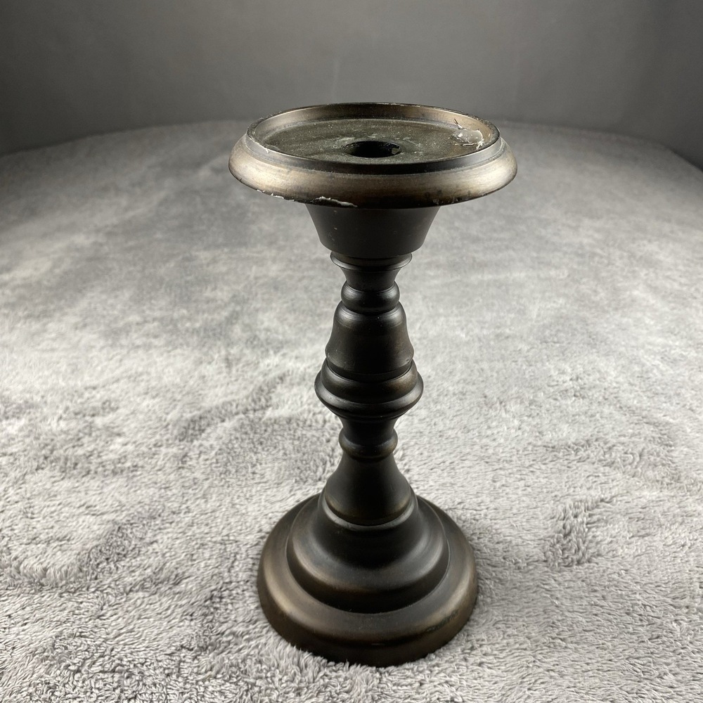 Dark Brown Farmhouse Rustic Candle Holder with Carved Details